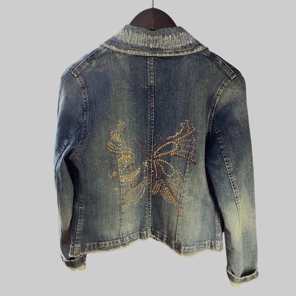 Embellished Distressed Seductions Jeans Cotton Jean Jacket Size 7 - Picture 3 of 10